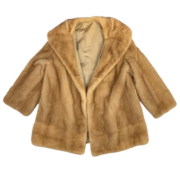 Vintage Jackets & Blazers - Vintage Lined Genuine Fur Coat MCM 50s or 60s Blonde Tan Brown Short Collared
